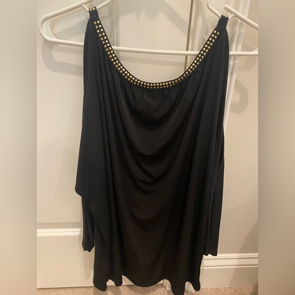 Michael by Michael Kors Women’s Black Dress Top with Gold Beaded Neckline - Picture 2 of 3